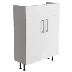 Ennis Slim Gloss White Freestanding Bathroom Vanity Cabinet (W)595mm (H)820mm