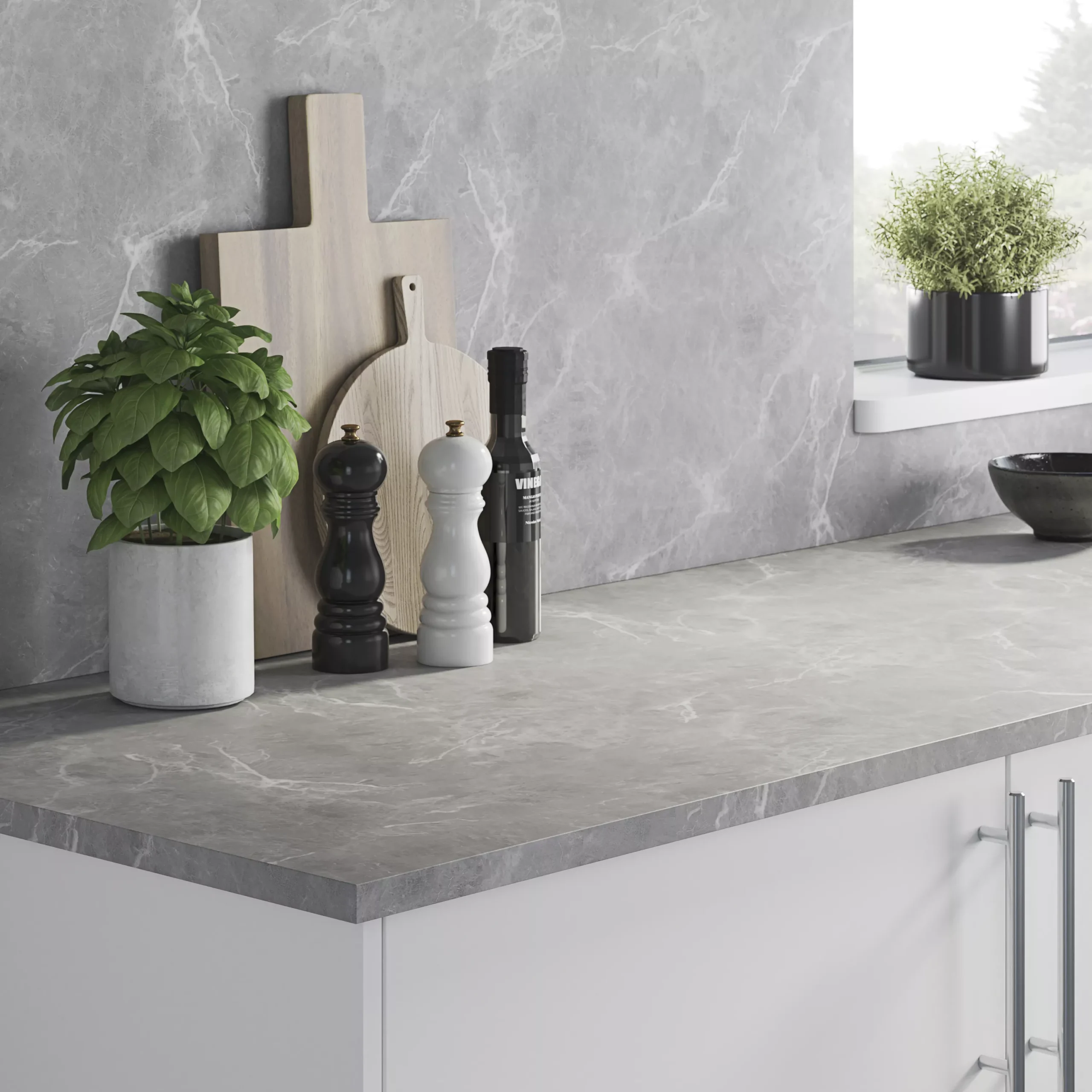 GoodHome Algiata Polished Grey Marble Effect Laminated Chipboard Back Panel, (H)600mm (W)3000mm (T)8mm 3 GoodHome Algiata Polished Grey Marble Effect Laminated Chipboard Back Panel, (H)600mm (W)3000mm (T)8mm - Image 3