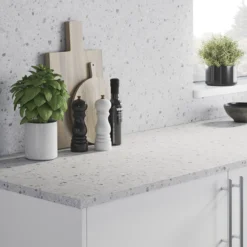GoodHome Algiata Polished Grey Terrazzo Effect Laminated Chipboard Back Panel, (H)8mm (W)600mm (T)8mm -Trade Point Store goodhome algiata polished grey terrazzo effect laminated chipboard back panel h 8mm w 600mm t 8mm3663602482598 21i