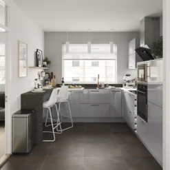 GoodHome Alisma High Gloss Grey Slab Tall Larder Cabinet Door (W)500mm (H)1467mm (T)18mm -Trade Point Store goodhome alisma high gloss grey slab tall larder cabinet door w 500mm h 1467mm t 18mm3663602652960 20i