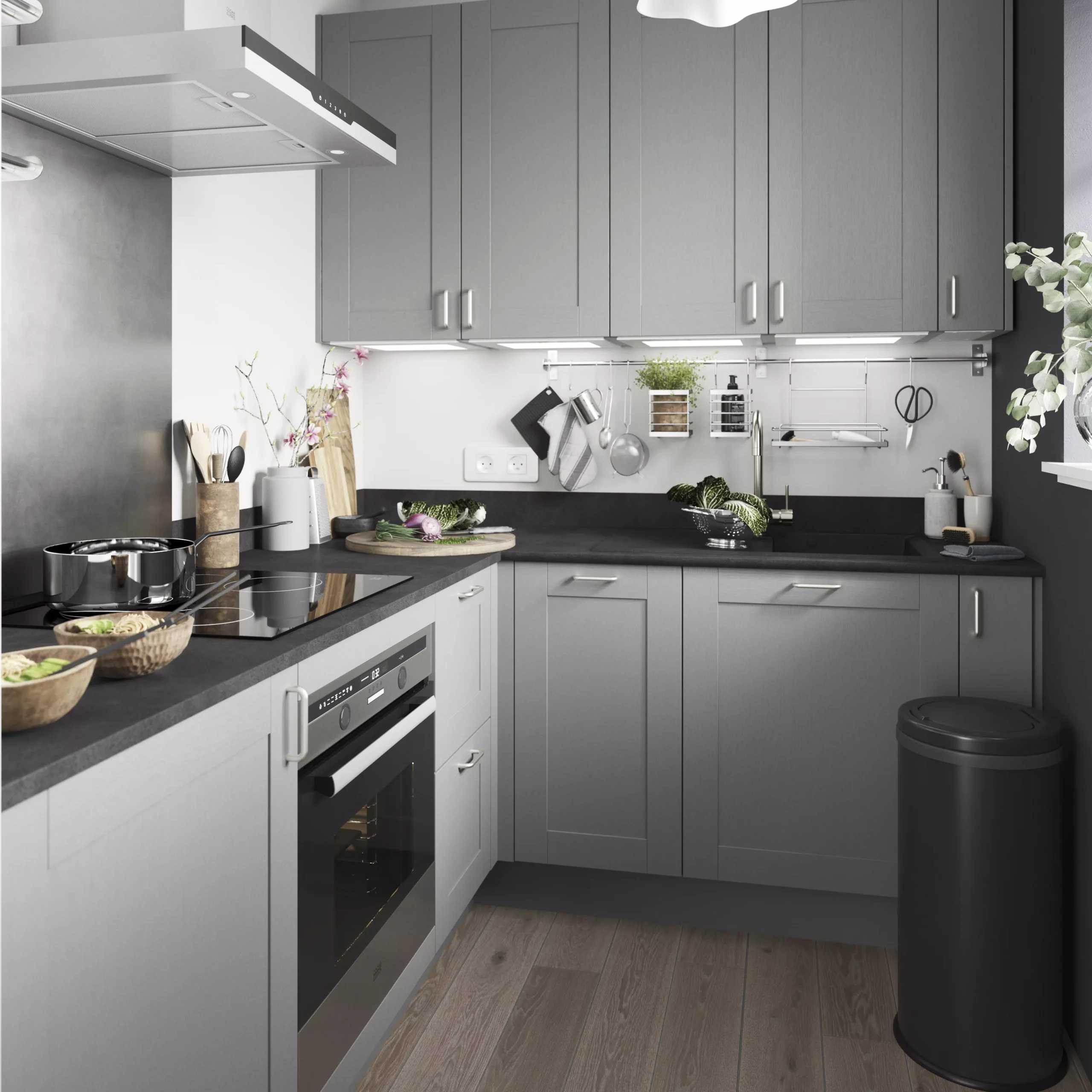 GoodHome Alpinia Matt Slate Grey Painted Wood Effect Shaker Highline Cabinet Door (W)600mm (H)715mm (T)18mm 4 GoodHome Alpinia Matt Slate Grey Painted Wood Effect Shaker Highline Cabinet Door (W)600mm (H)715mm (T)18mm - Image 4