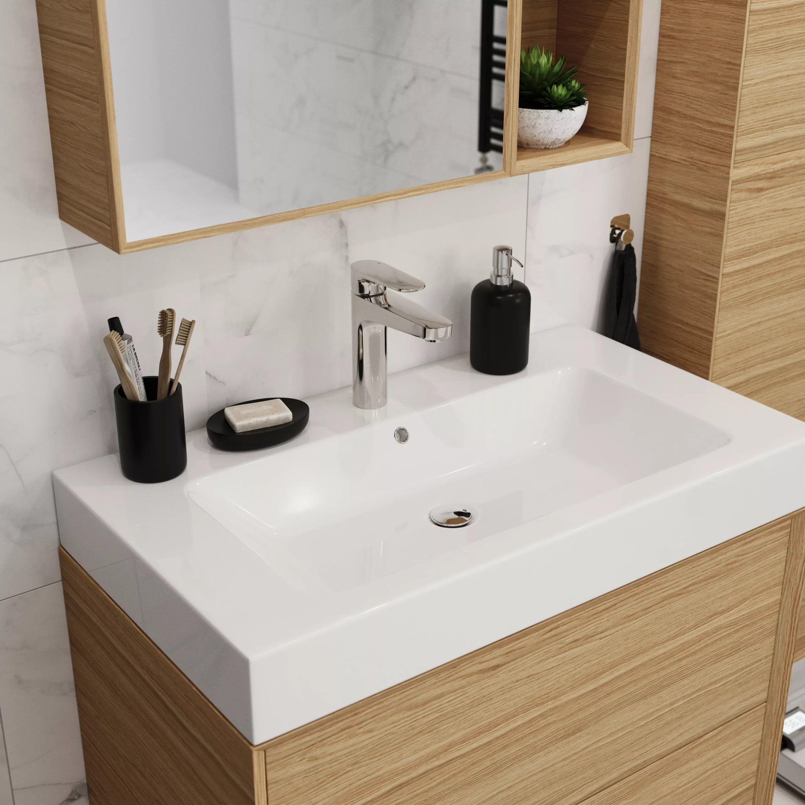 GoodHome Avela Matt Oak Effect Wall-mounted Vanity Unit & Basin Set (W)800mm (H)742mm 9 GoodHome Avela Matt Oak Effect Wall-mounted Vanity Unit & Basin Set (W)800mm (H)742mm - Image 9
