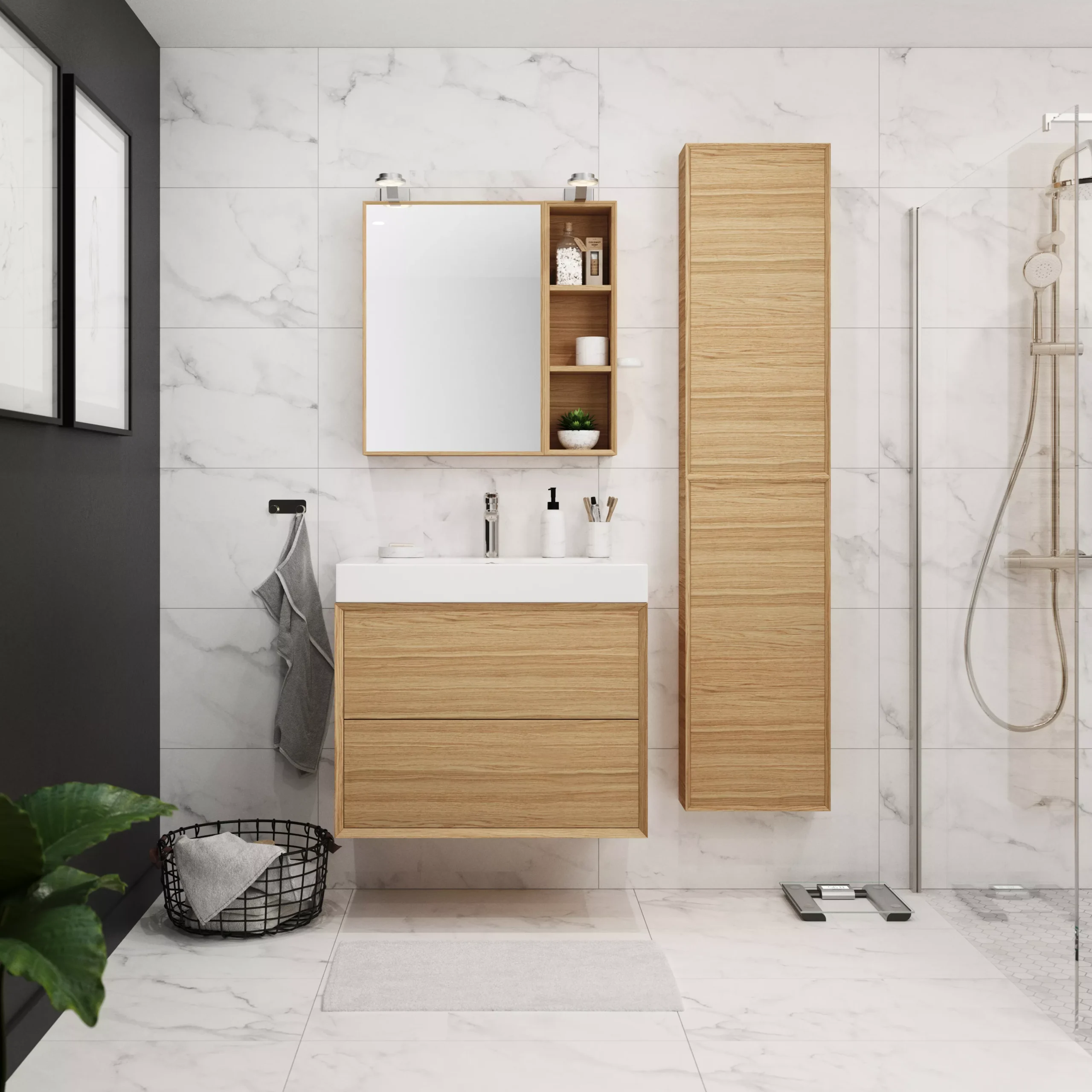 GoodHome Avela Matt Oak Effect Wall-mounted Vanity Unit & Basin Set (W)800mm (H)742mm 10 GoodHome Avela Matt Oak Effect Wall-mounted Vanity Unit & Basin Set (W)800mm (H)742mm - Image 10