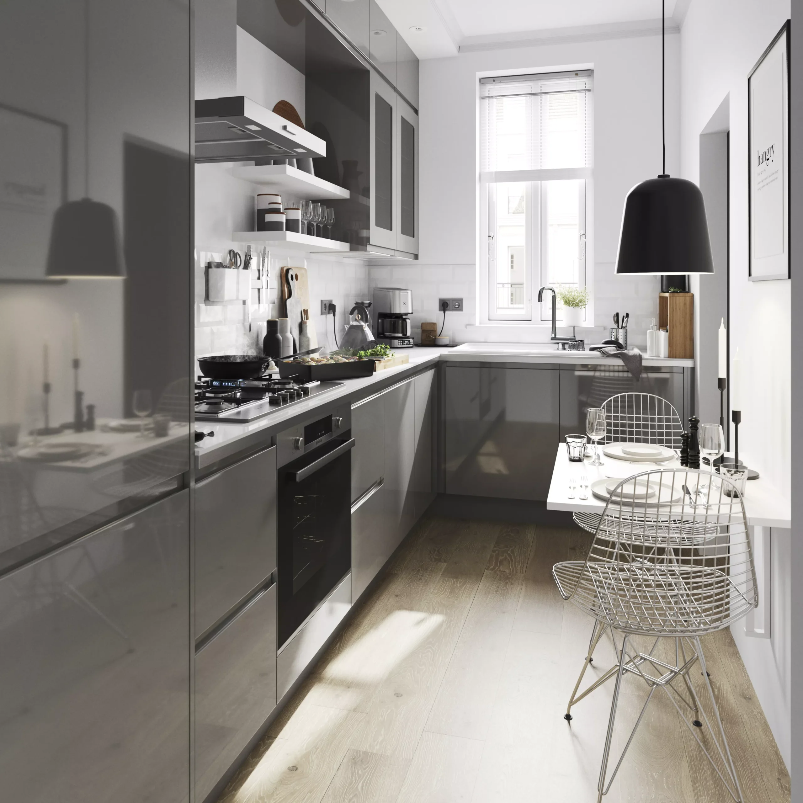 GoodHome Garcinia Gloss Anthracite Integrated Handle Bi-fold Cabinet Door (W)800mm (H)356mm (T)19mm 7 GoodHome Garcinia Gloss Anthracite Integrated Handle Bi-fold Cabinet Door (W)800mm (H)356mm (T)19mm - Image 7