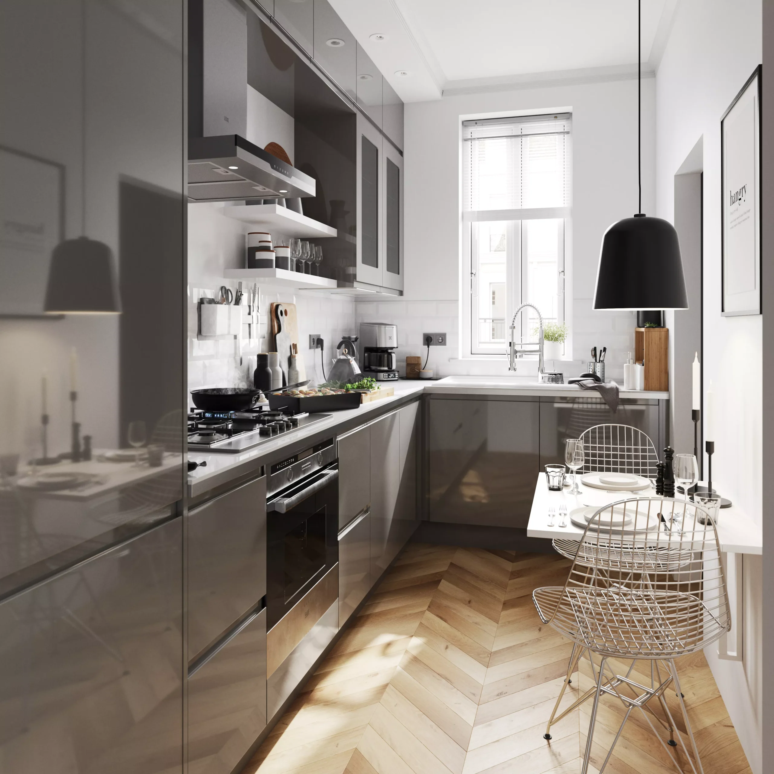 GoodHome Garcinia Gloss Anthracite Integrated Handle Bi-fold Cabinet Door (W)800mm (H)356mm (T)19mm 6 GoodHome Garcinia Gloss Anthracite Integrated Handle Bi-fold Cabinet Door (W)800mm (H)356mm (T)19mm - Image 6