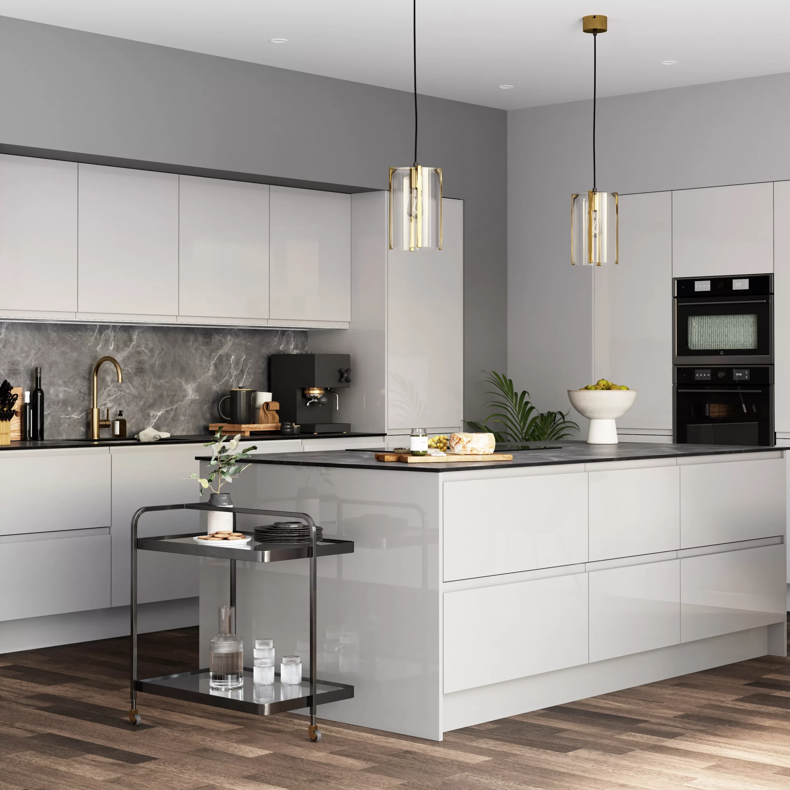 GoodHome Garcinia Gloss Light Grey Integrated Handle Highline Cabinet Door (W)400mm (H)715mm (T)19mm 7 GoodHome Garcinia Gloss Light Grey Integrated Handle Highline Cabinet Door (W)400mm (H)715mm (T)19mm - Image 7
