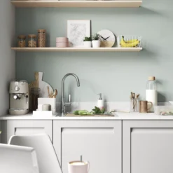 GoodHome Garcinia Matt Stone Integrated Handle Shaker Tall Glazed Cabinet Door (W)300mm (H)895mm (T)20mm -Trade Point Store goodhome garcinia matt stone integrated handle shaker tall glazed cabinet door w 300mm h 895mm t 20mm3663602791935 02i