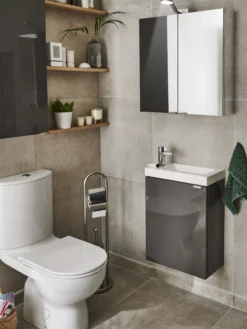 GoodHome Imandra Gloss Anthracite 1 Door Wall-mounted Bathroom Basin Cloakroom Unit (W)440mm (H)550mm -Trade Point Store goodhome imandra gloss anthracite 1 door wall mounted bathroom basin cloakroom unit w 440mm h 550mm5059340018836 20i