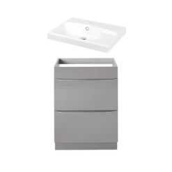 GoodHome Imandra Gloss Anthracite Wall-mounted Vanity Unit & Basin Set (W)604mm (H)944mm