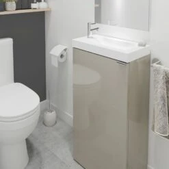 GoodHome Imandra Gloss Taupe & White Freestanding Vanity Unit & Basin Set (H)790mm -Trade Point Store goodhome imandra gloss taupe white freestanding vanity unit basin set h 790mm3663602298052 01i bq