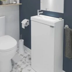 GoodHome Imandra Gloss White 1 Door Freestanding Bathroom Basin Cloakroom Unit (W)440mm (H)790mm -Trade Point Store goodhome imandra gloss white 1 door freestanding bathroom basin cloakroom unit w 440mm h 790mm3663602933069 02bq