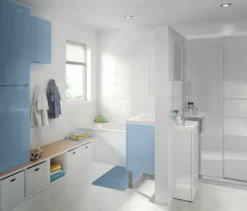 GoodHome Imandra Gloss White 1 Door Wall-mounted Bathroom Basin Cloakroom Unit (W)440mm (H)550mm -Trade Point Store goodhome imandra gloss white 1 door wall mounted bathroom basin cloakroom unit w 440mm h 550mm3663602933021 02i bq