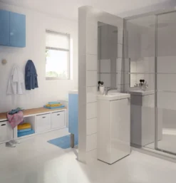 GoodHome Imandra Gloss White 1 Door Wall-mounted Bathroom Basin Cloakroom Unit (W)440mm (H)550mm -Trade Point Store goodhome imandra gloss white 1 door wall mounted bathroom basin cloakroom unit w 440mm h 550mm3663602933021 07i bq