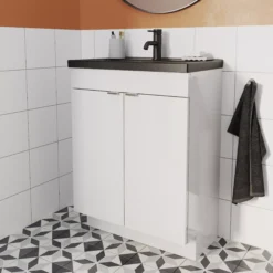 GoodHome Imandra Gloss White Freestanding Bathroom Basin Cabinet (W)600mm (H)820mm -Trade Point Store goodhome imandra gloss white freestanding bathroom basin cabinet w 600mm h 820mm5059340394138 01i