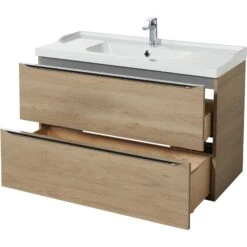 GoodHome Imandra & Lana Oak Effect Freestanding Vanity Unit & Basin Set (W)1004mm -Trade Point Store goodhome imandra lana oak effect freestanding vanity unit basin set w 1004mm3663602312895 05c bq