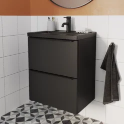 GoodHome Imandra Matt Black Slimline Cabinet (W)500mm -Trade Point Store goodhome imandra matt black slimline cabinet w 500mm5059340393155 01i