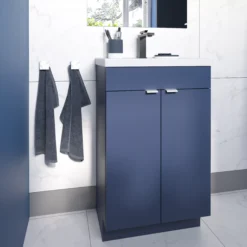 GoodHome Imandra Matt Blue Freestanding Bathroom Cabinet (W)500mm (H)820mm -Trade Point Store goodhome imandra matt blue freestanding bathroom cabinet w 500mm h 820mm5059340394121 01i