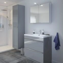 GoodHome Imandra & Mila Grey Freestanding Vanity Unit & Basin Set (W)804mm -Trade Point Store goodhome imandra mila grey freestanding vanity unit basin set w 804mm3663602312734 01i bq