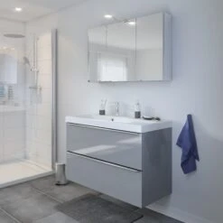 GoodHome Imandra & Mila Grey Wall-mounted Vanity Unit & Basin Set (W)1004mm -Trade Point Store goodhome imandra mila grey wall mounted vanity unit basin set w 1004mm3663602312871 01i bq