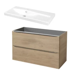 GoodHome Imandra & Mila Oak Effect Freestanding Vanity Unit & Basin Set (W)1004mm -Trade Point Store goodhome imandra mila oak effect freestanding vanity unit basin set w 1004mm3663602312901 03c bq