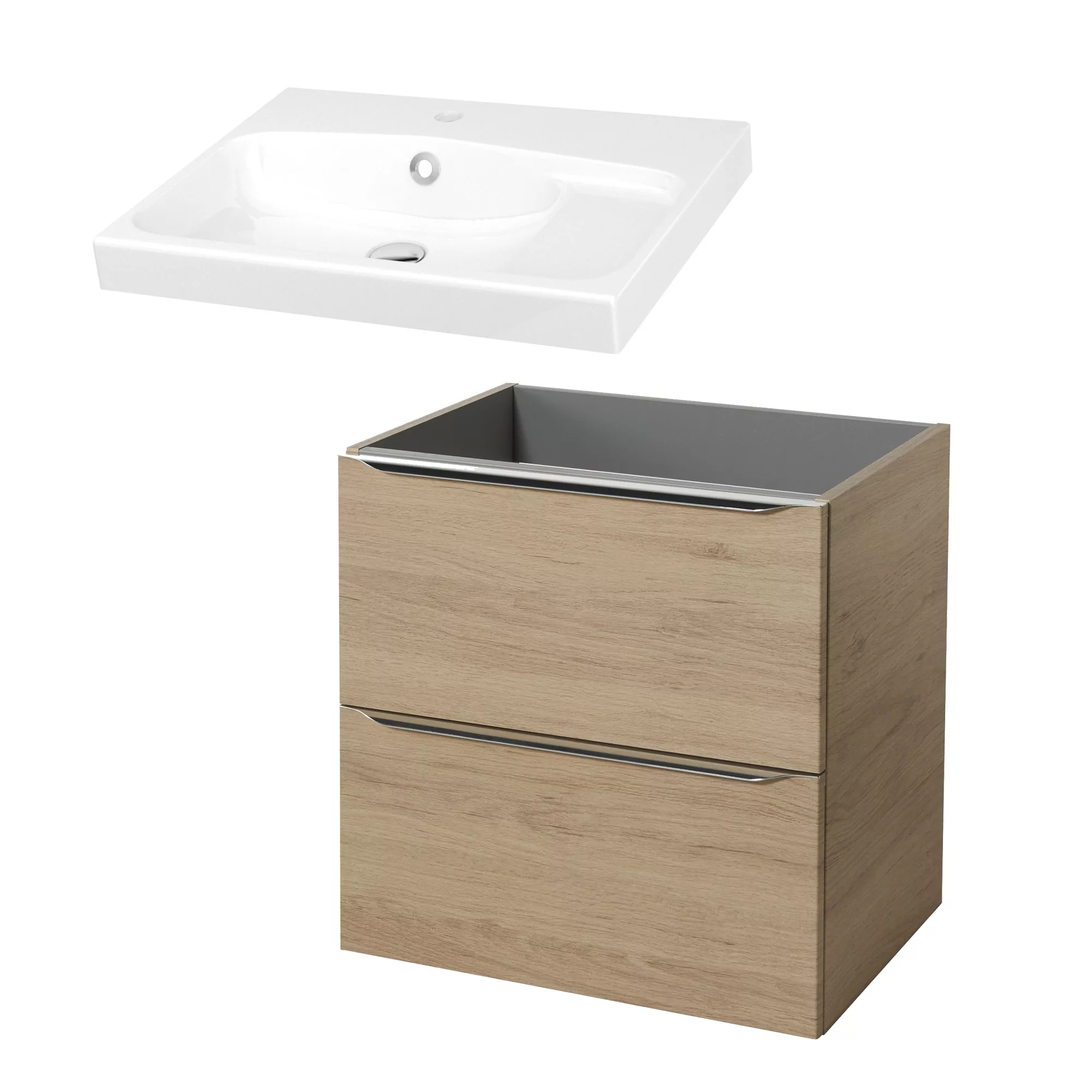GoodHome Imandra & Mila Oak Effect Freestanding Vanity Unit & Basin Set (W)604mm 1 GoodHome Imandra & Mila Oak Effect Freestanding Vanity Unit & Basin Set (W)604mm