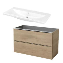 GoodHome Imandra & Nira Oak Effect Freestanding Vanity Unit & Basin Set (W)1004mm