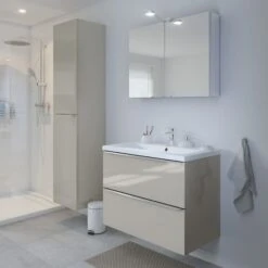 GoodHome Imandra & Nira Taupe Wall-mounted Vanity Unit & Basin Set (W)804mm -Trade Point Store goodhome imandra nira taupe wall mounted vanity unit basin set w 804mm3663602313403 01i bq