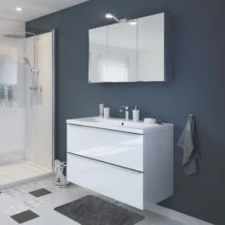 GoodHome Imandra & Nira White Wall-mounted Vanity Unit & Basin Set (W)1004mm -Trade Point Store goodhome imandra nira white wall mounted vanity unit basin set w 1004mm3663602312987 01i bq