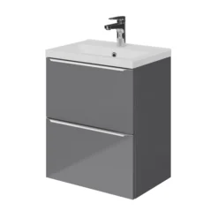GoodHome Imandra Slimline Gloss Grey Wall-mounted Bathroom Cabinet (H)60cm (W)50cm -Trade Point Store goodhome imandra slimline gloss grey wall mounted bathroom cabinet h 60cm w 50cm5059340393063 22c