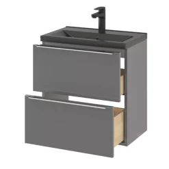 GoodHome Imandra Slimline Gloss Grey Wall-mounted Bathroom Cabinet (H)60cm (W)60cm -Trade Point Store goodhome imandra slimline gloss grey wall mounted bathroom cabinet h 60cm w 60cm5059340393070 26c