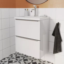 GoodHome Imandra Slimline Gloss White Wall-mounted Bathroom Cabinet (H)60cm (W)50cm -Trade Point Store goodhome imandra slimline gloss white wall mounted bathroom cabinet h 60cm w 50cm5059340392981 01i