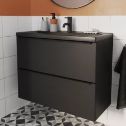 GoodHome Imandra Slimline Matt Black Wall-mounted Bathroom Cabinet (H)60cm (W)80cm -Trade Point Store goodhome imandra slimline matt black wall mounted bathroom cabinet h 60cm w 80cm5059340393179 01i