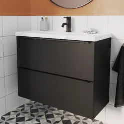 GoodHome Imandra Slimline Matt Black Wall-mounted Bathroom Cabinet (H)60cm (W)80cm -Trade Point Store goodhome imandra slimline matt black wall mounted bathroom cabinet h 60cm w 80cm5059340393179 02i