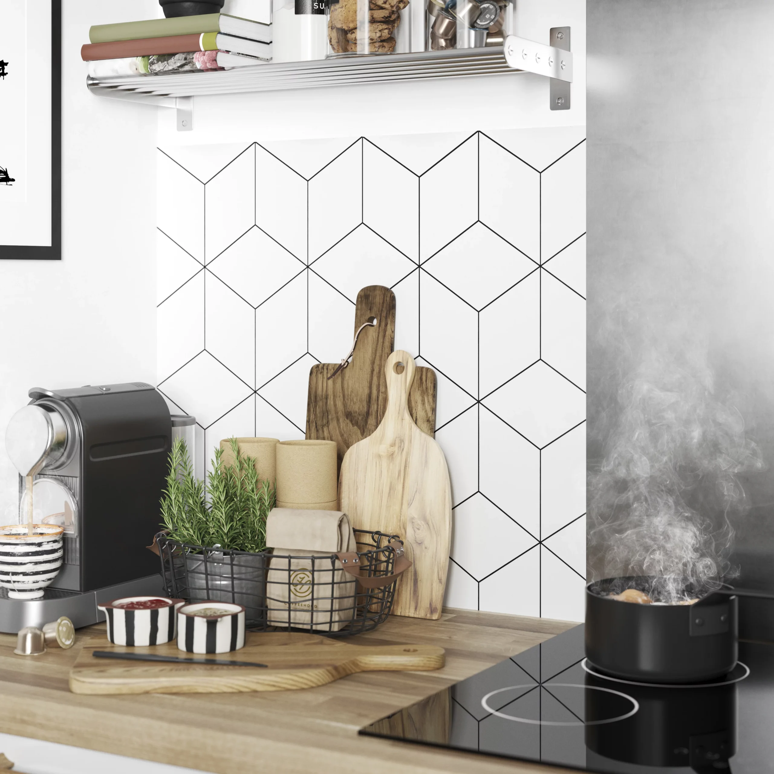 GoodHome Nepeta White Geometric / Smooth Paper & Resin Back Panel, (H)6000mm (W)18000mm (T)3mm 3 GoodHome Nepeta White Geometric / Smooth Paper & Resin Back Panel, (H)6000mm (W)18000mm (T)3mm - Image 3