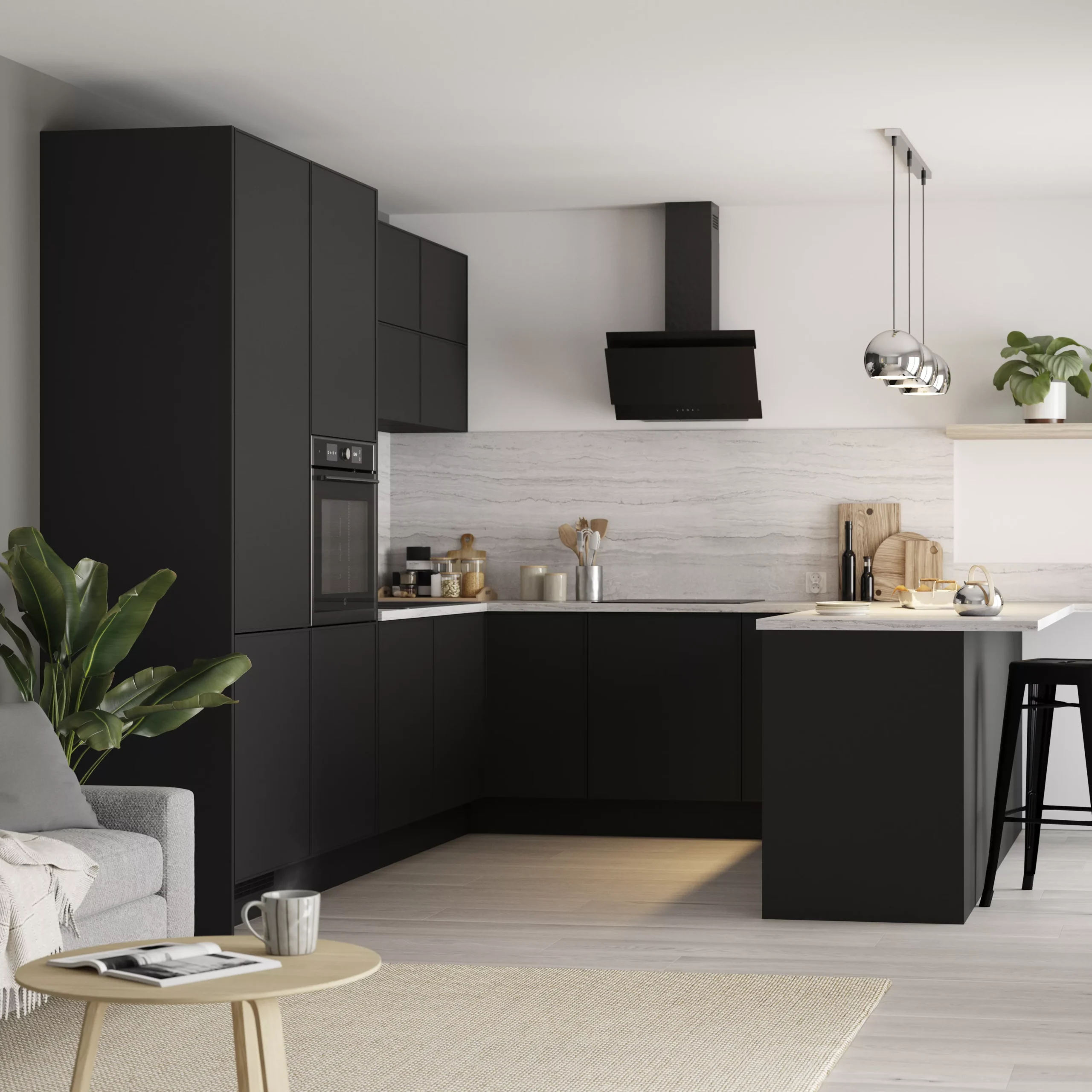 GoodHome Pasilla Matt Carbon Thin Frame Slab Tall Wall Cabinet Door (W)300mm (H)895mm (T)20mm 5 GoodHome Pasilla Matt Carbon Thin Frame Slab Tall Wall Cabinet Door (W)300mm (H)895mm (T)20mm - Image 5