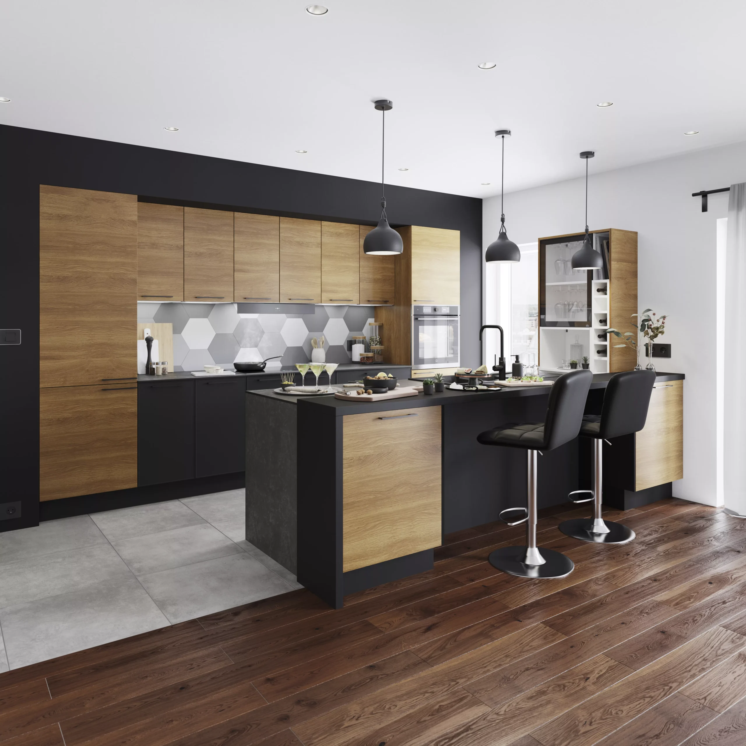 GoodHome Pasilla Matt Carbon Thin Frame Slab Tall Wall Cabinet Door (W)500mm (H)895mm (T)20mm 4 GoodHome Pasilla Matt Carbon Thin Frame Slab Tall Wall Cabinet Door (W)500mm (H)895mm (T)20mm - Image 4