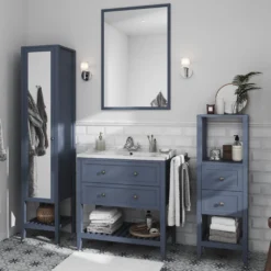 GoodHome Perma Satin Blue Bathroom Vanity Unit (H)80.6cm (W)80cm -Trade Point Store goodhome perma satin blue bathroom vanity unit h 80 6cm w 80cm5059340018652 02i