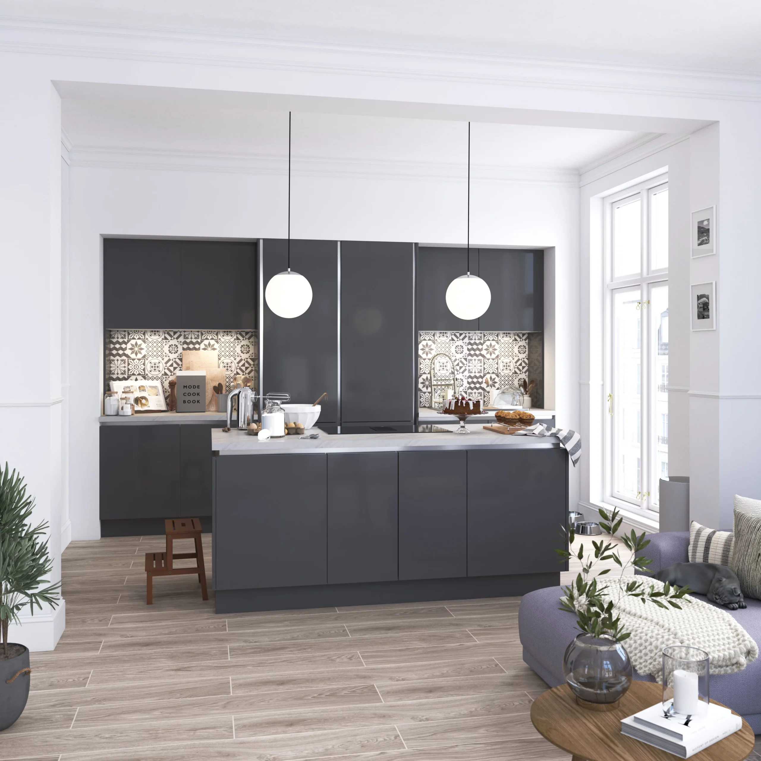 GoodHome Stevia Gloss Anthracite Slab Appliance Cabinet Door (W)600mm (H)687mm (T)18mm 6 GoodHome Stevia Gloss Anthracite Slab Appliance Cabinet Door (W)600mm (H)687mm (T)18mm - Image 6