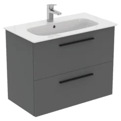Ideal Standard I.life A Standard Gloss Quartz Grey Wall-mounted Bathroom Vanity Unit (H)63cm (W)80cm -Trade Point Store ideal standard i life a standard gloss quartz grey wall mounted bathroom vanity unit h 63cm w 80cm8014140493532 03c bq