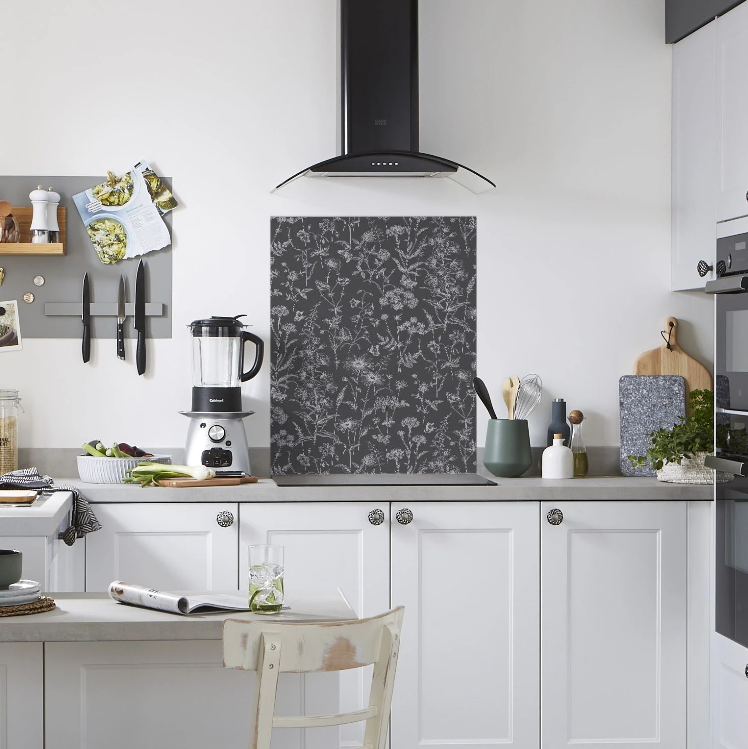 Laura Ashley Lisette Charcoal Silhouette Floral Glass Splashback, (H)750mm (W)600mm (T)6mm 3 Laura Ashley Lisette Charcoal Silhouette Floral Glass Splashback, (H)750mm (W)600mm (T)6mm - Image 3