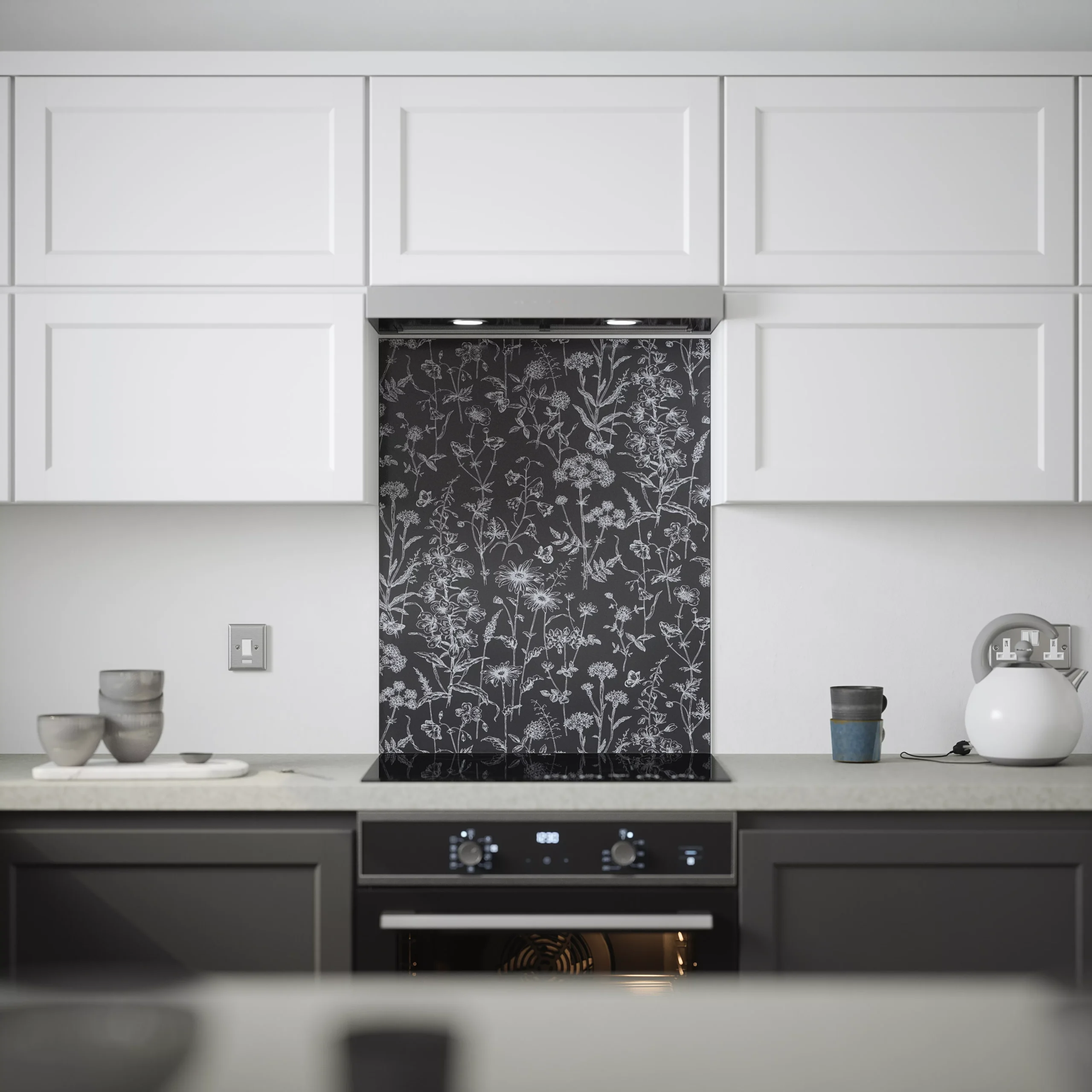 Laura Ashley Lisette Charcoal Silhouette Floral Glass Splashback, (H)750mm (W)600mm (T)6mm 4 Laura Ashley Lisette Charcoal Silhouette Floral Glass Splashback, (H)750mm (W)600mm (T)6mm - Image 4