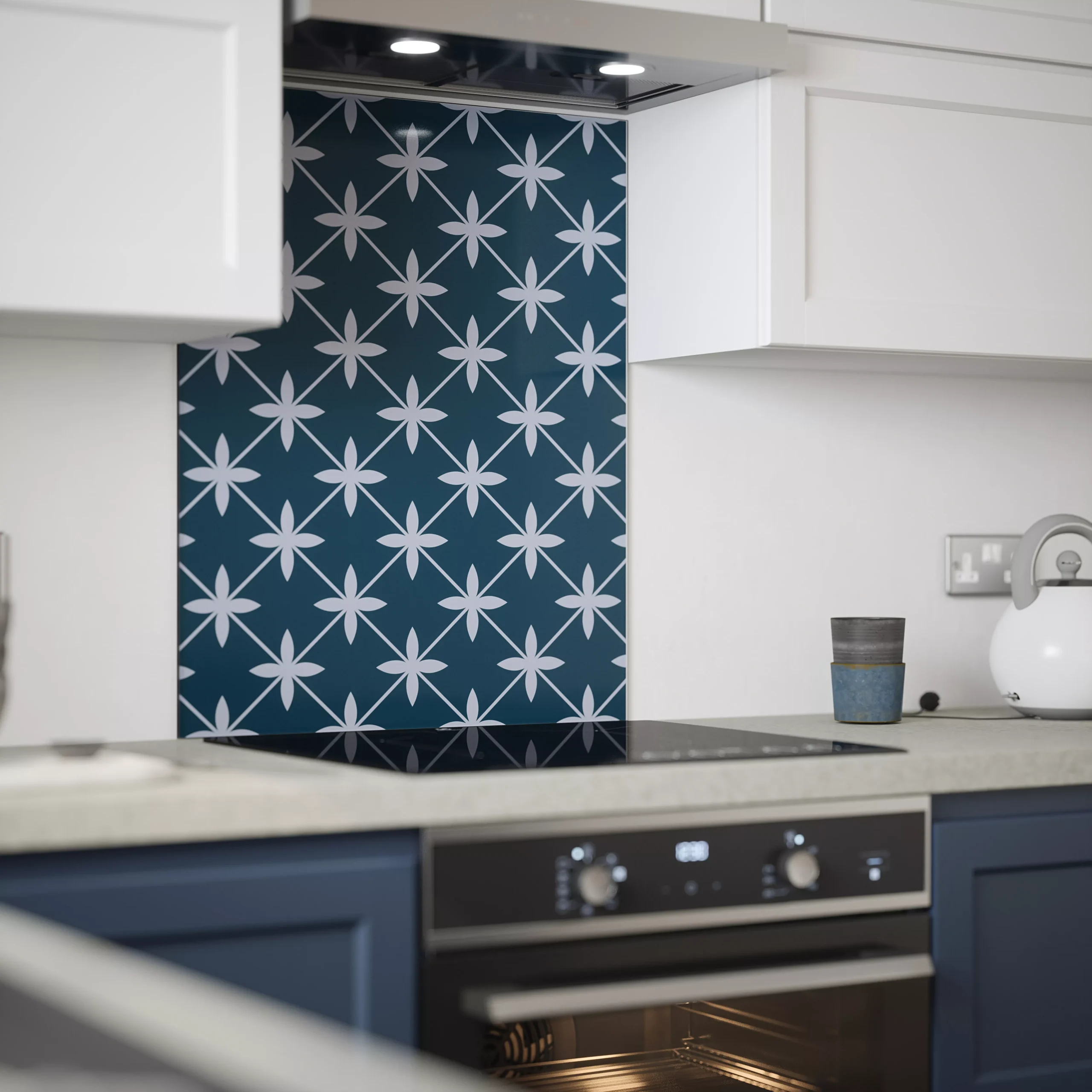 Laura Ashley Wicker Midnight Seaspray Geometric Glass Splashback, (H)750mm (W)600mm (T)6mm 4 Laura Ashley Wicker Midnight Seaspray Geometric Glass Splashback, (H)750mm (W)600mm (T)6mm - Image 4