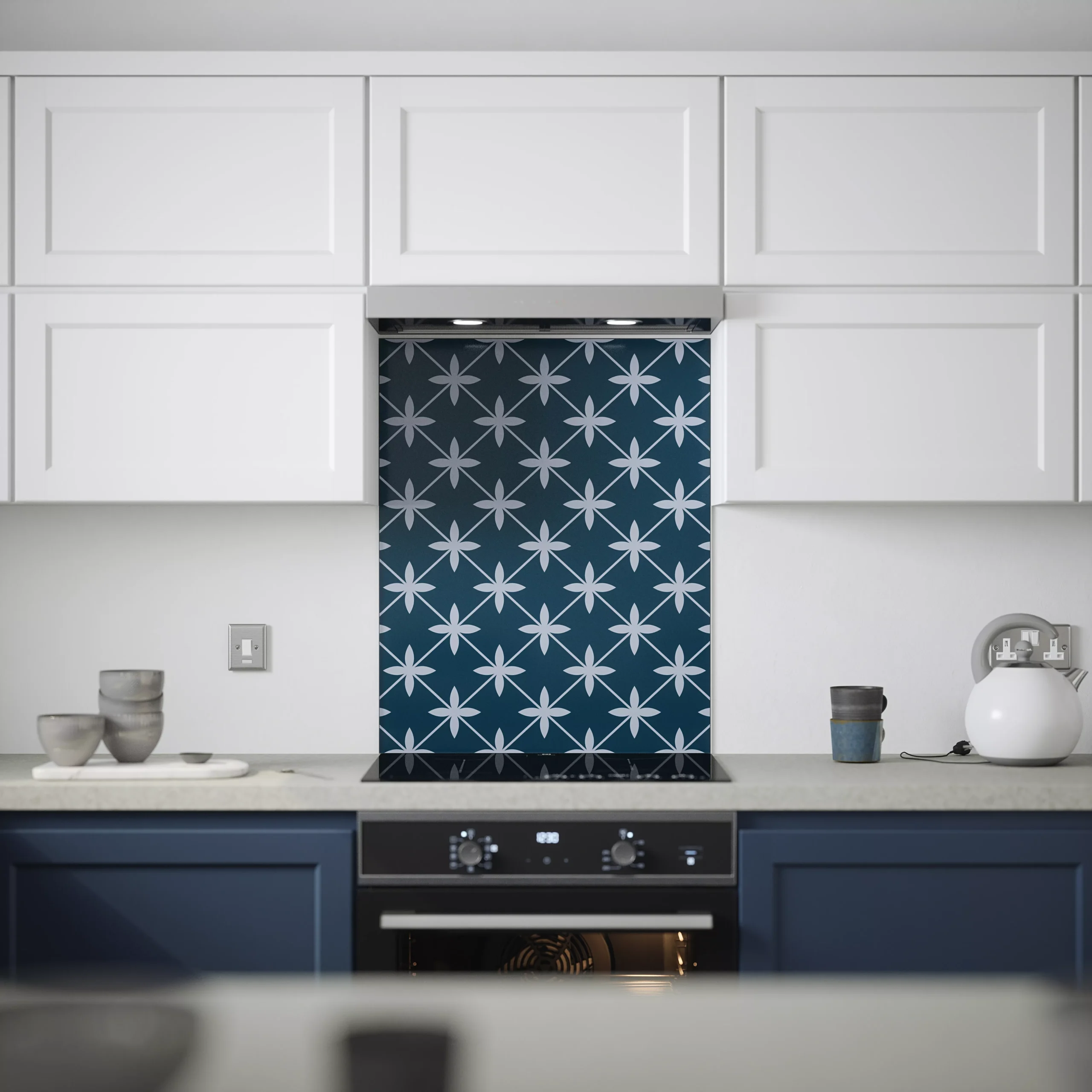 Laura Ashley Wicker Midnight Seaspray Geometric Glass Splashback, (H)750mm (W)600mm (T)6mm 5 Laura Ashley Wicker Midnight Seaspray Geometric Glass Splashback, (H)750mm (W)600mm (T)6mm - Image 5
