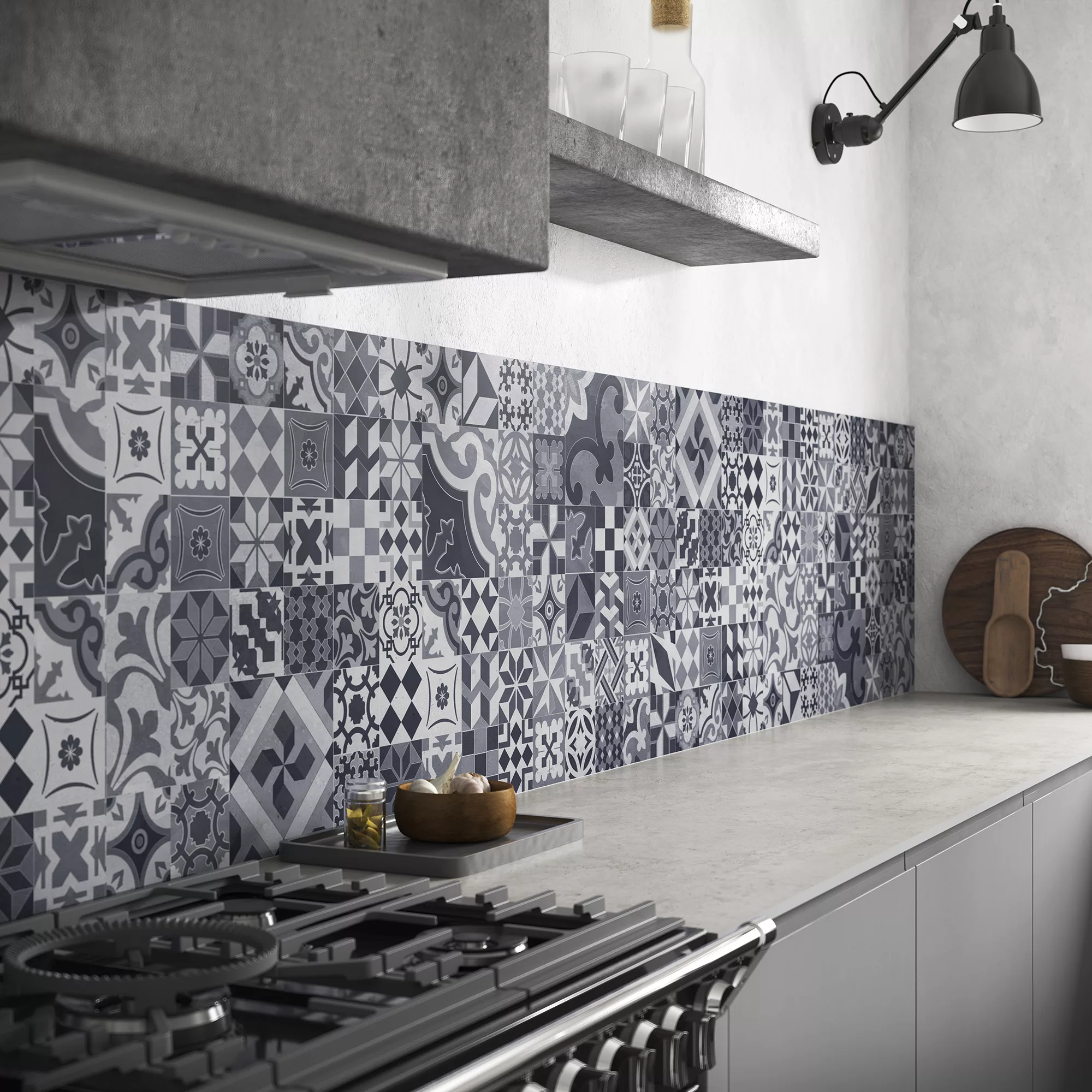 Splashwall Alloy Grey Classic Pattern Mosaic Aluminium Splashback, (H)600mm (W)2440mm (T)4mm 2 Splashwall Alloy Grey Classic Pattern Mosaic Aluminium Splashback, (H)600mm (W)2440mm (T)4mm - Image 2