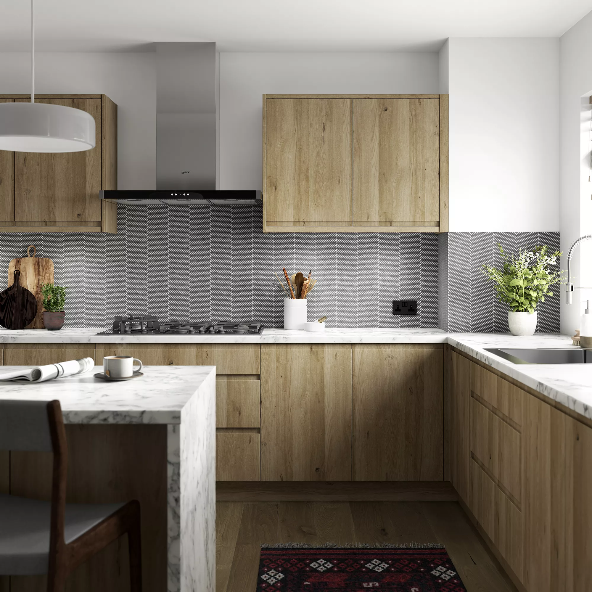 Splashwall Alloy Grey Herringbone Aluminium Splashback, (H)600mm (W)2440mm (T)4mm 2 Splashwall Alloy Grey Herringbone Aluminium Splashback, (H)600mm (W)2440mm (T)4mm - Image 2