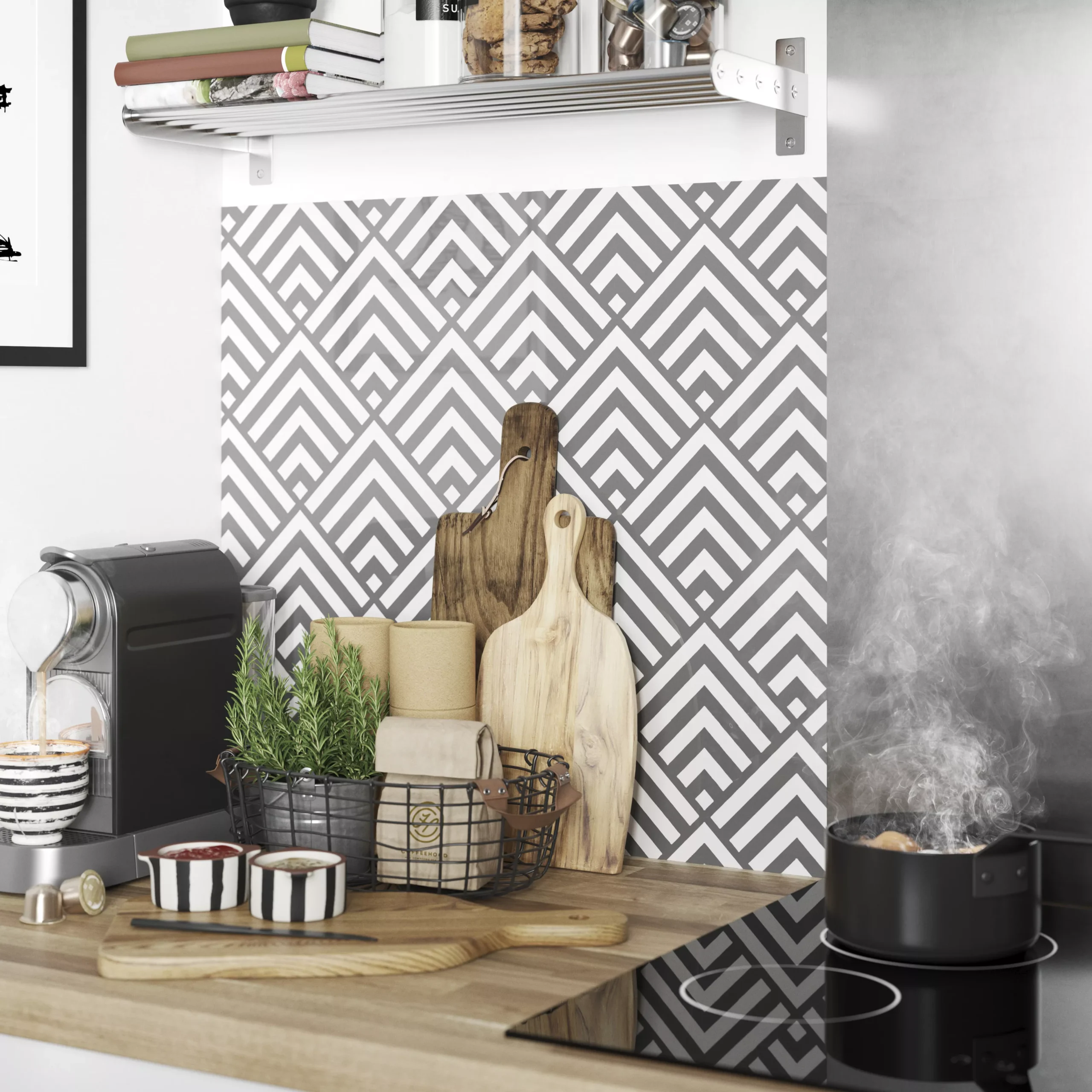 Splashwall Matt Black & Grey Pyramid Acrylic Splashback, (H)600mm (W)2440mm (T)4mm 4 Splashwall Matt Black & Grey Pyramid Acrylic Splashback, (H)600mm (W)2440mm (T)4mm - Image 4